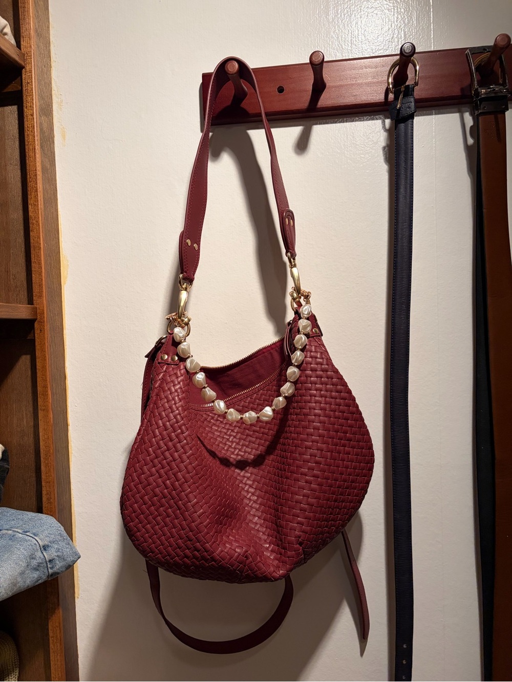 Woven Hobo Shoulder Bag in Deep Burgundy by quince